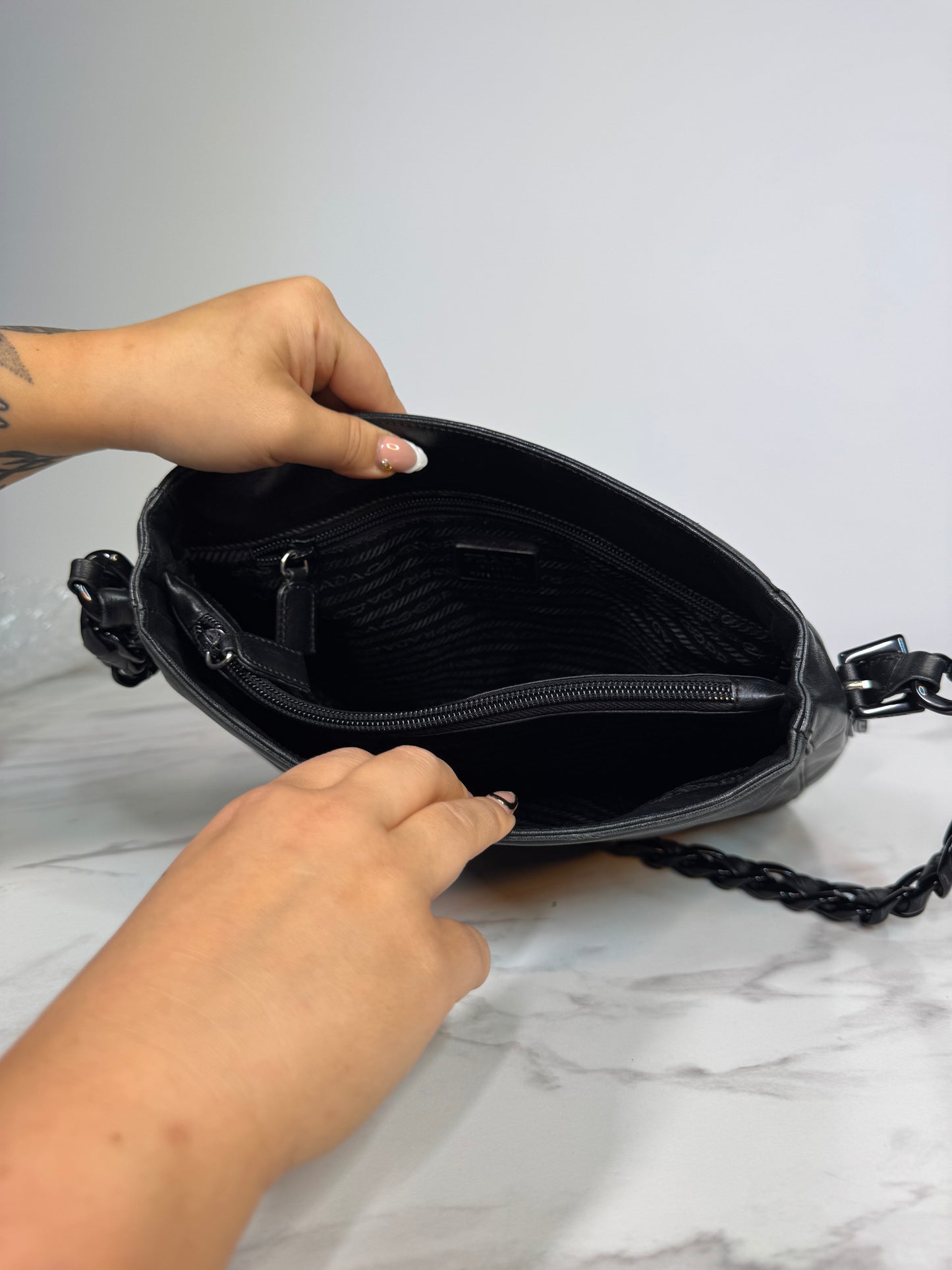 Prada Nappa Leather Shoulder/Crossbody Bag with Acrylic Chain Strap