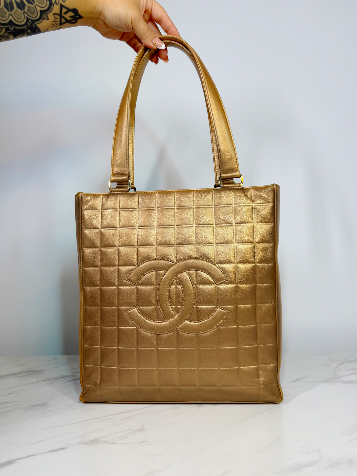 Chanel Champagne Gold Chocolate Bar Tote