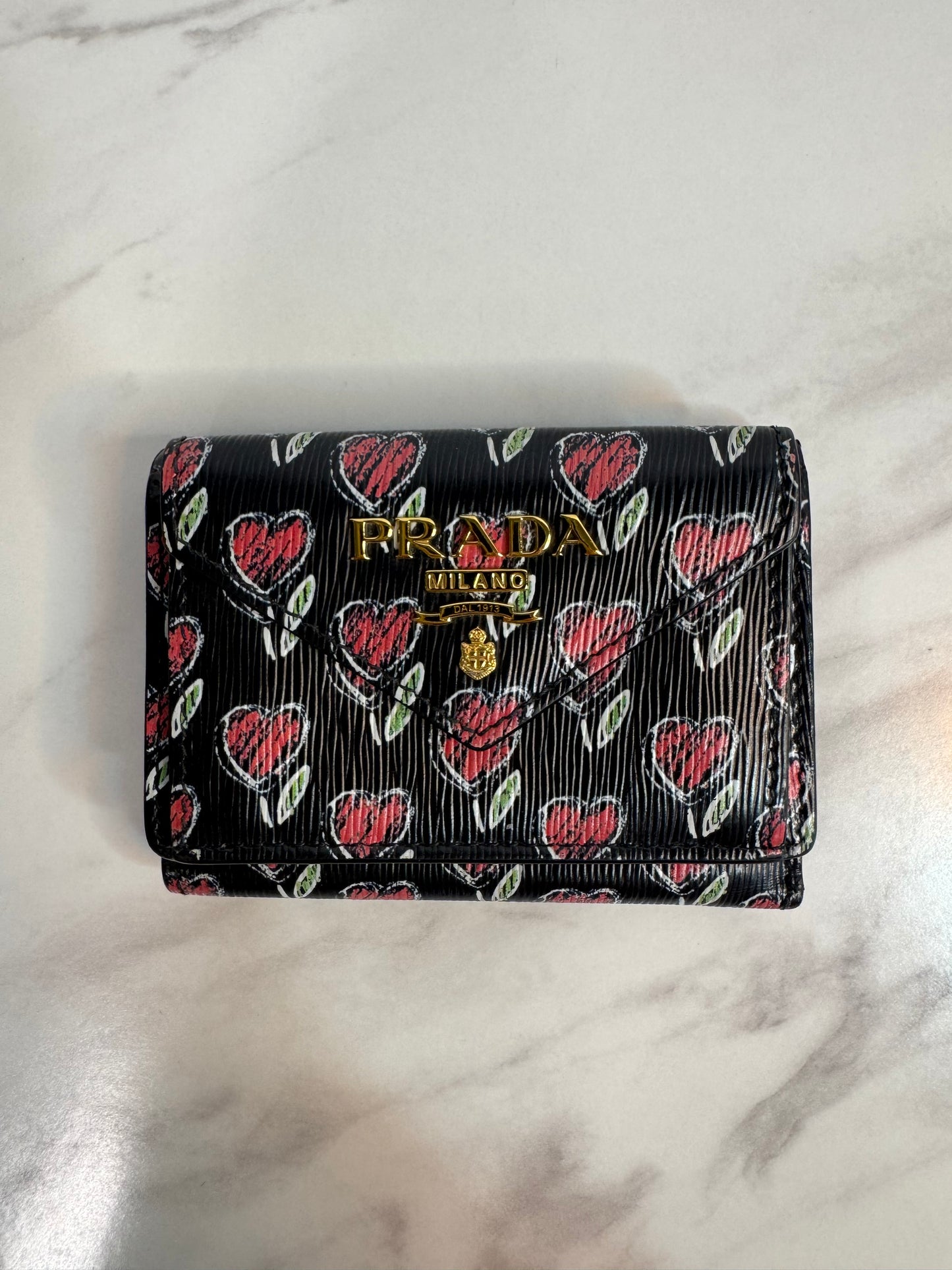 Prada Saffiano Leather Heart Flower Wallet