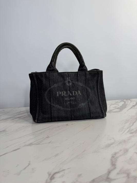 Prada Mineral Washed Denim Canapa Tote