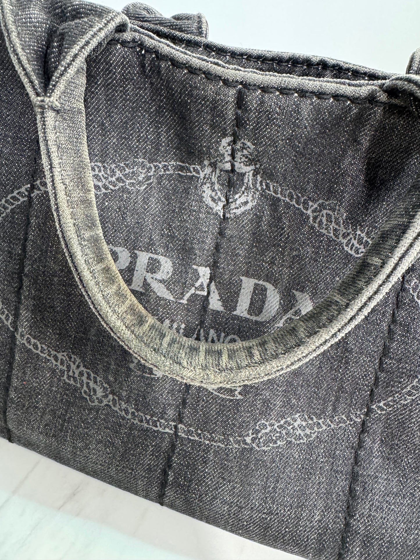 Prada Mineral Washed Denim Canapa Tote