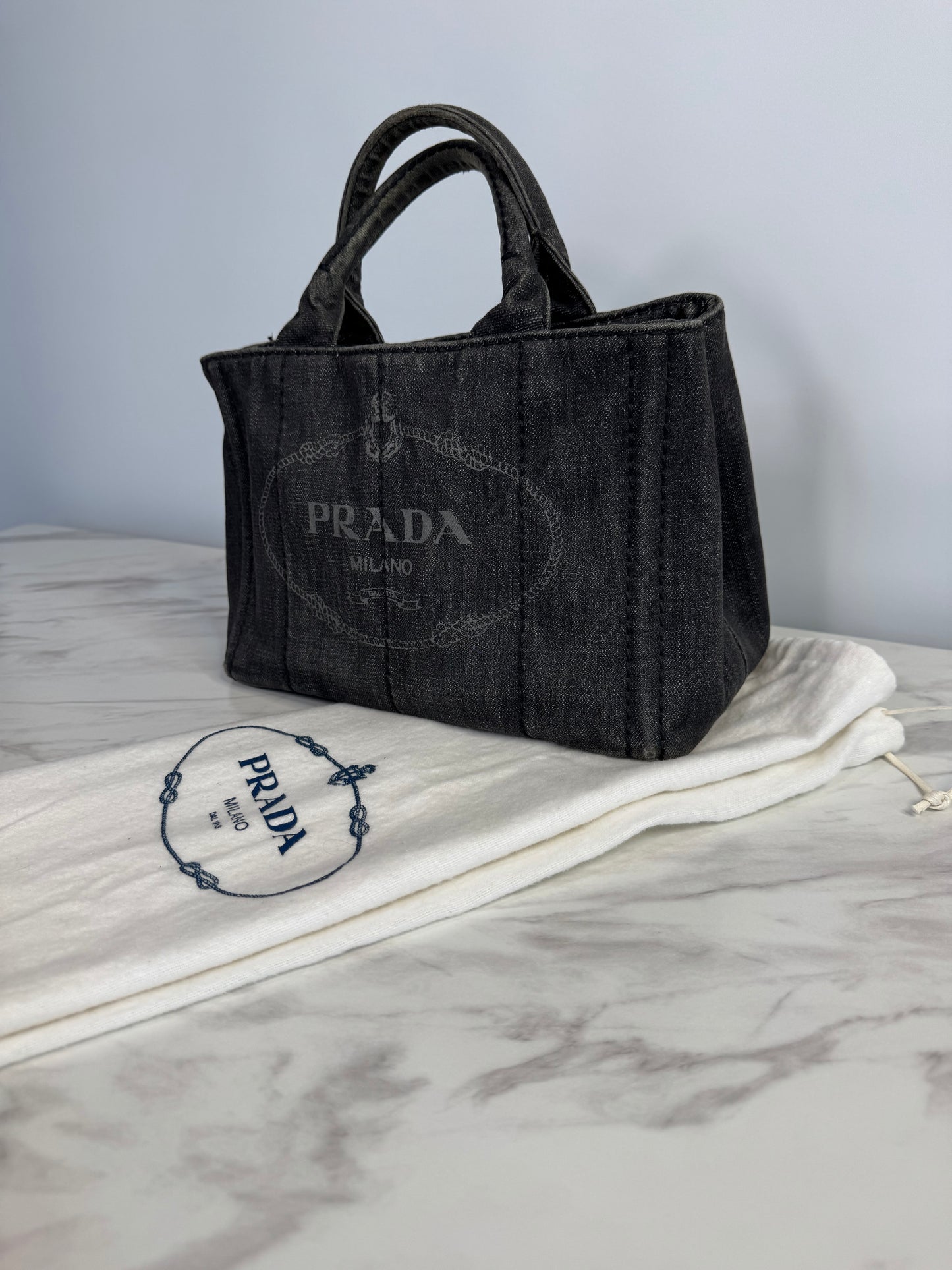 Prada Mineral Washed Denim Canapa Tote