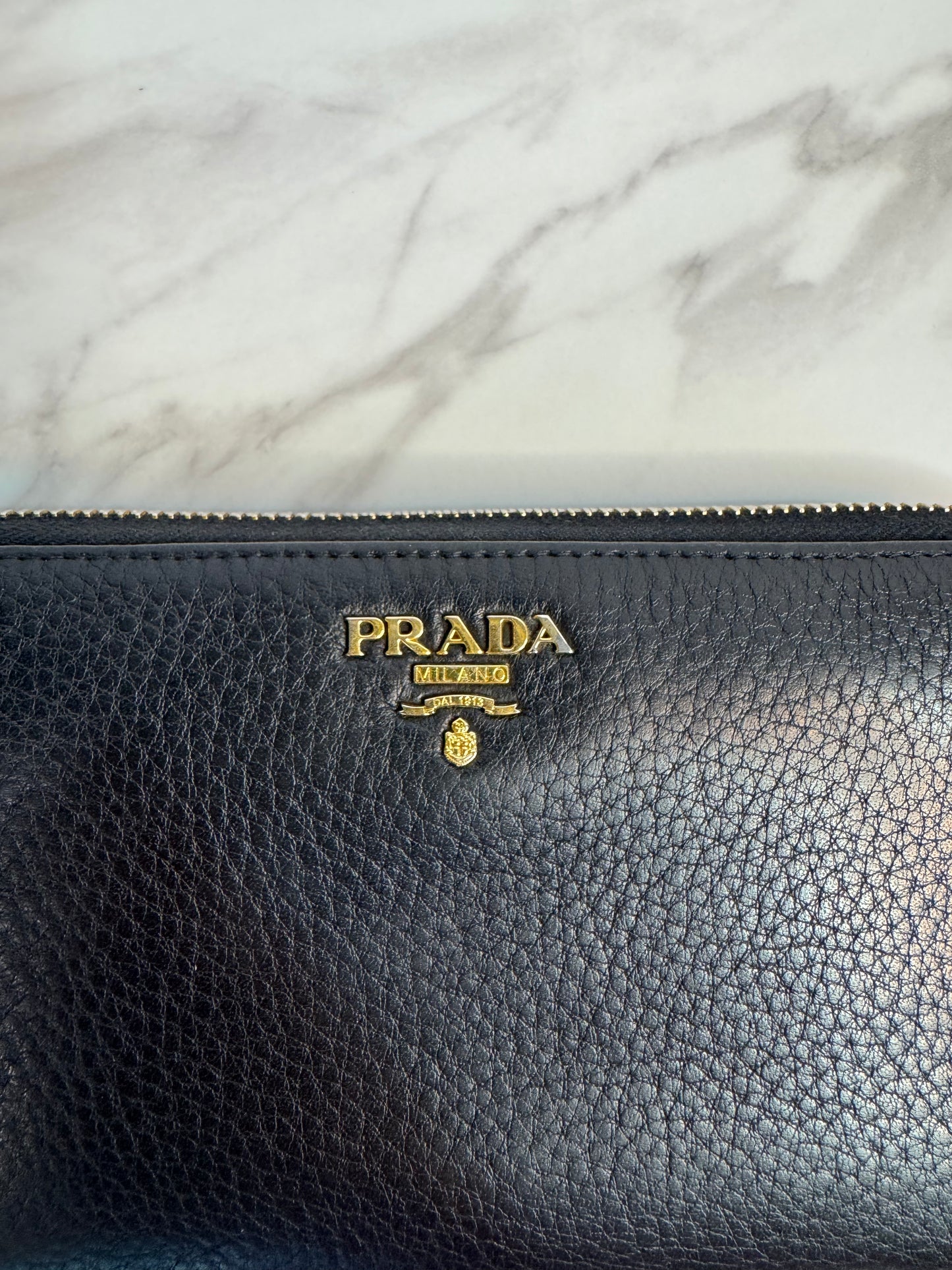 Prada Vitello Leather Nero Zip Around Wallet