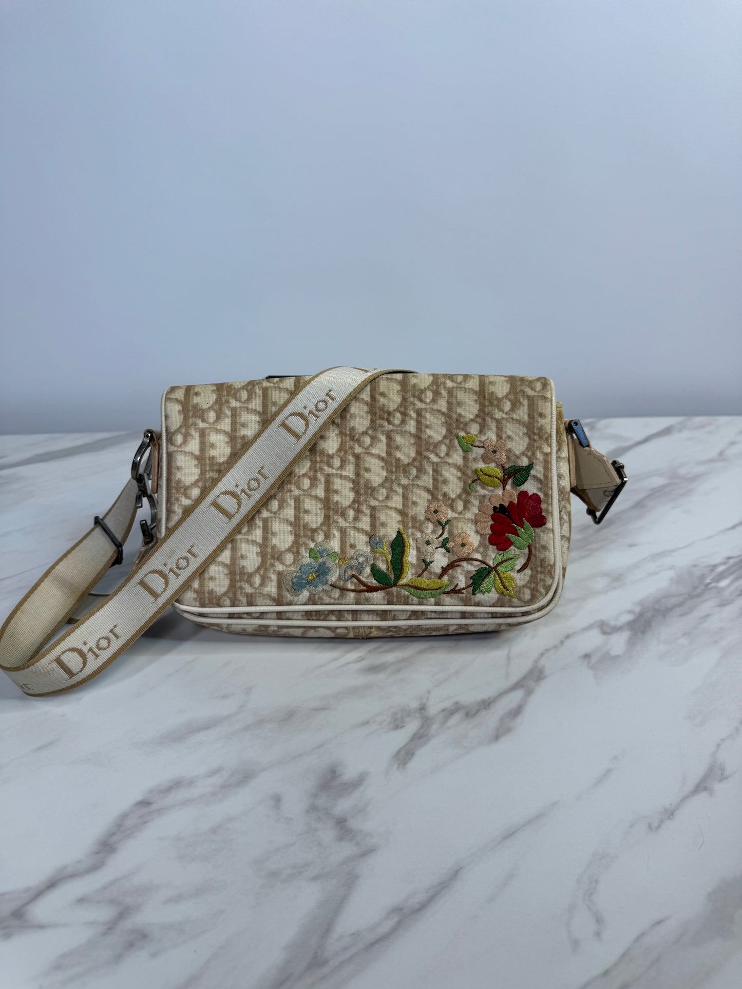 Dior Vintage Trotter Embroidered Flowers Messenger Bag