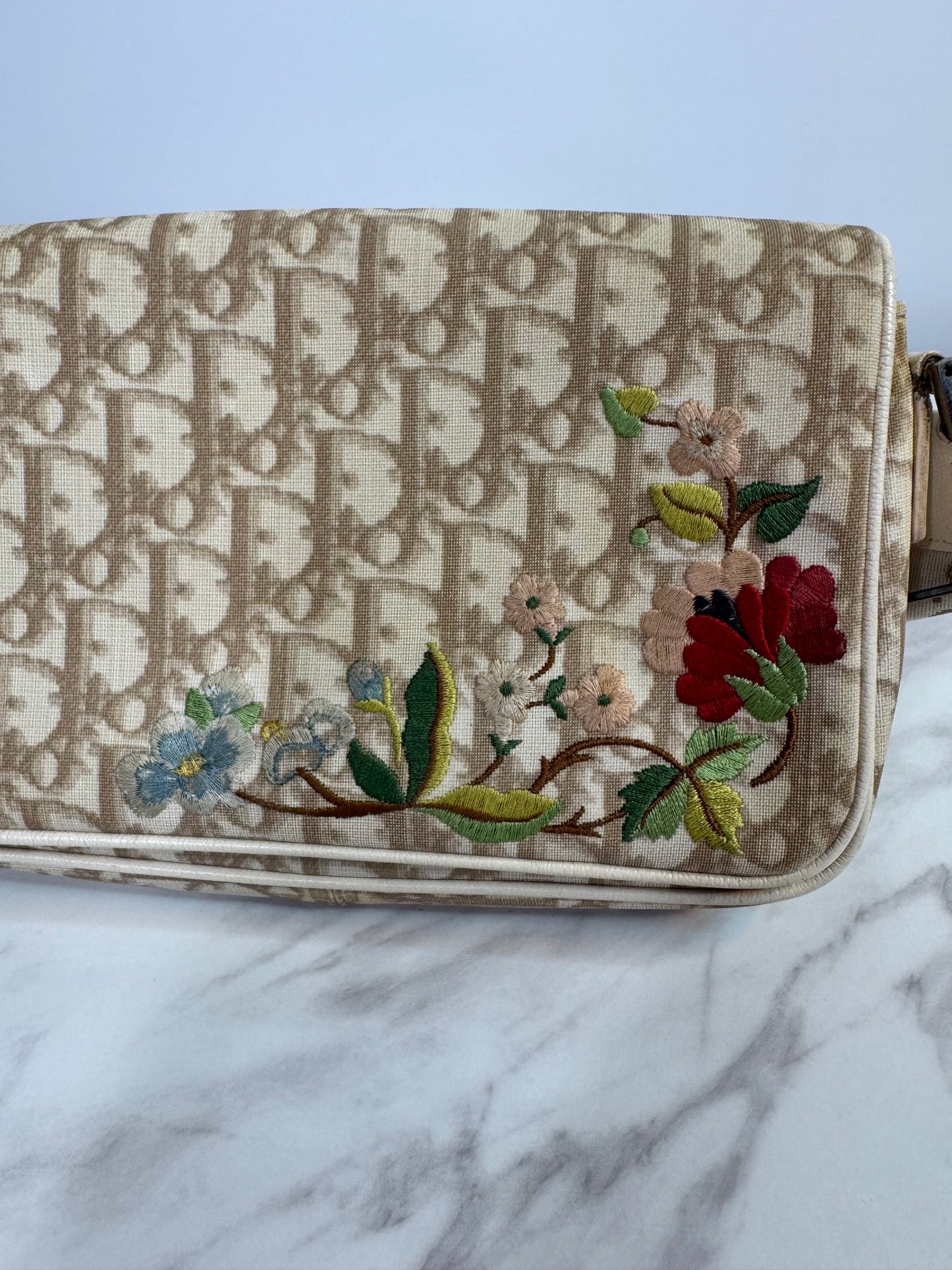 Dior Vintage Trotter Embroidered Flowers Messenger Bag